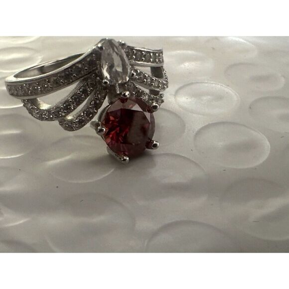 925 Sterling Silver 1 Ct Red Moissanite Adjustable Ring Floating Design - Picture 4 of 4